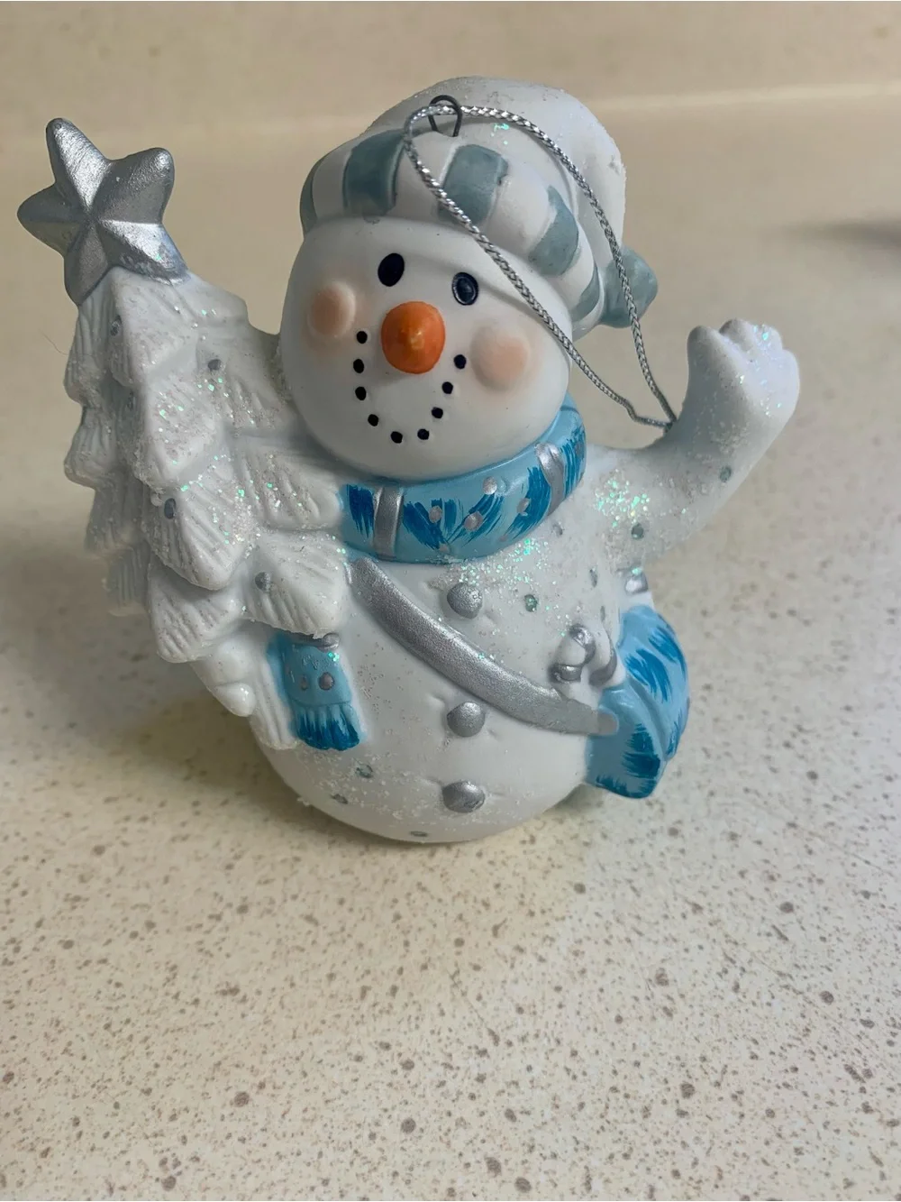 Festive Blue, White & Silver Snowman Ornament Set of 4 - Home Holiday